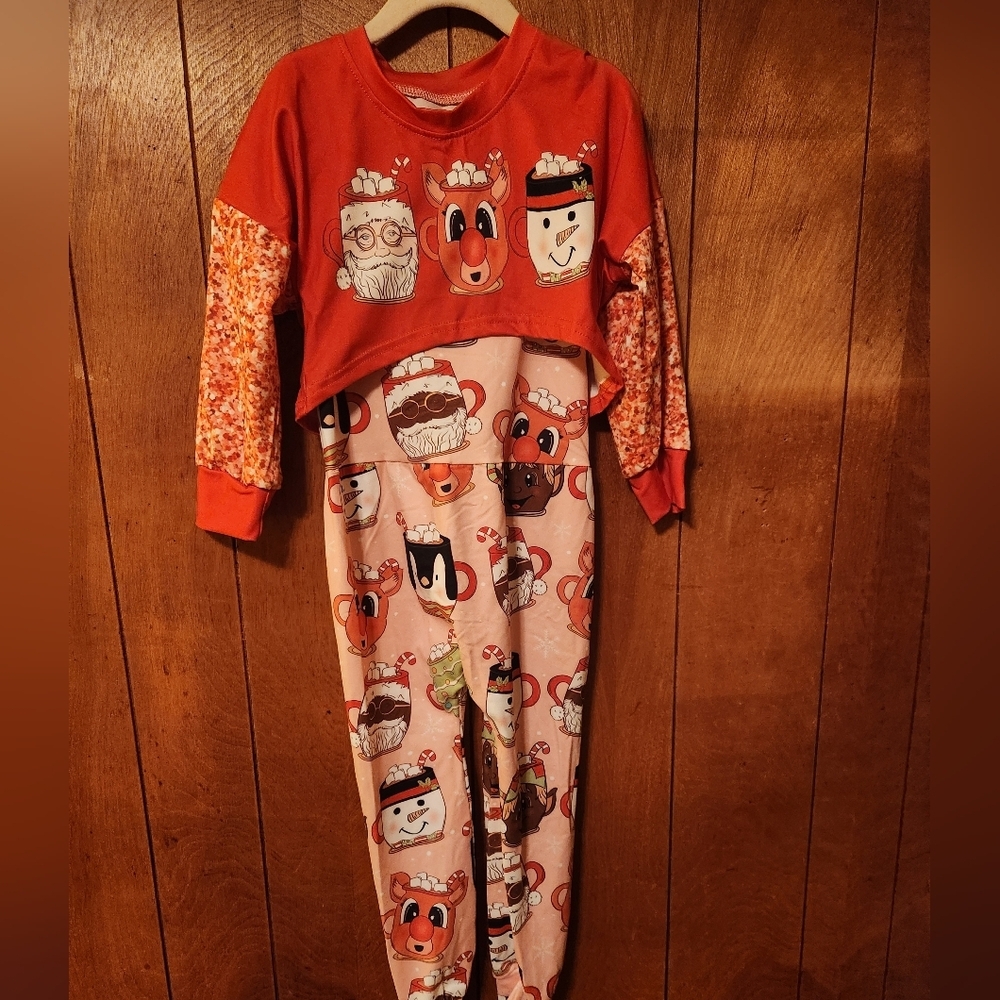 S. Unknown Adorable Orange,Pink,Brown Romper matching cropped Top, S5-6T, NWOT
